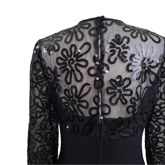 Vtg AJ Bari Sequined Floral Mod Sheer Mesh Cocktail Evening Dress Black Size 10 - Picture 4 of 9